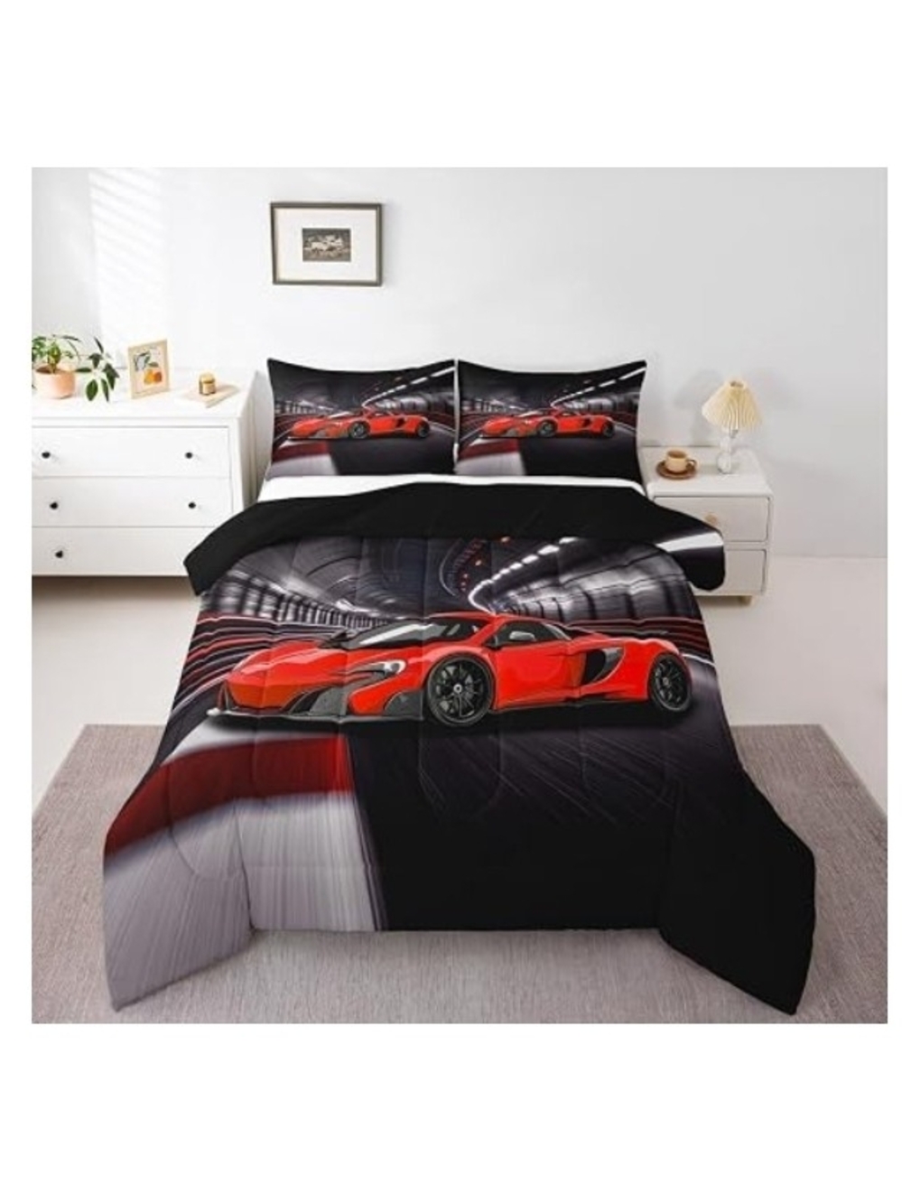 New Full Size Racing Sports Cars Comforter Set w/ 2 pillowcases